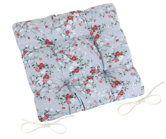 Prošívaný sedák DITA 41/402, KVÍTÍ NA ŠEDÉ, čtverec 40x40cm