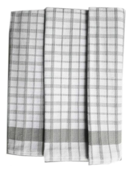 Kuchyňské utěrky EGYPTSKÁ BAVLNA 47, šedo-bílé káro s pruhem, 3 kusy, 50x70cm