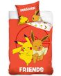 Dětské povlečení POKÉMON EEVE A PIKACHU, červené, bavlna hladká, 140x200cm + 70x90cm 