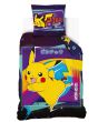 Dětské povlečení POKÉMON PIKACHU BLESKOVÝ ÚTOK, tmavě fialové, bavlna hladká, 140x200cm + 70x90cm 