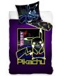 Dětské povlečení POKÉMON PIKACHU NEONOVÁ SHOW SVÍTÍCÍ EFEKT, tmavě fialové, bavlna hladká, 140x200cm + 70x90cm 