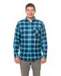 Pánská košile LUIZ BRUNO 174 flanelová, modro-tyrkysové káro, dlouhý rukáv, regular fit