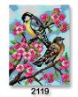Vyšívací předloha, obrázek na vyšívání 70246/2119, ptáci 1, růžovo-modrá, 18x24cm