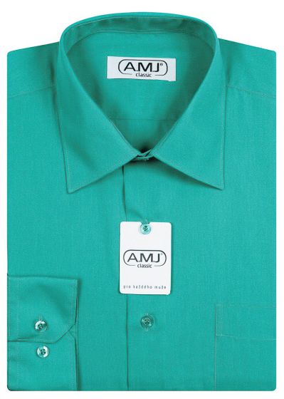 Pánská košile AMJ jednobarevná JD091, petrolejová, dlouhý rukáv
