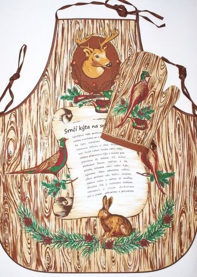 Kuchyňská zástěra MYSLIVECKÁ S RECEPTEM, hnědá, 59x73cm