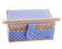 Kazeta / košík na šití, čalouněný 43, modrý puntík, 19 x 13 x 10cm