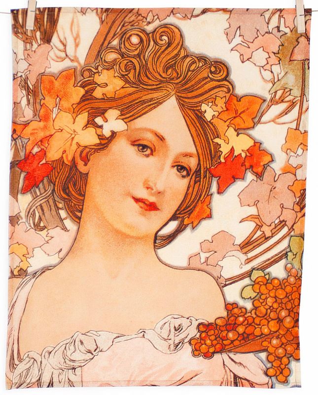 Utěrky ALFONS MUCHA MOET, oranžovo-béžové, 2 kusy 50x64cm