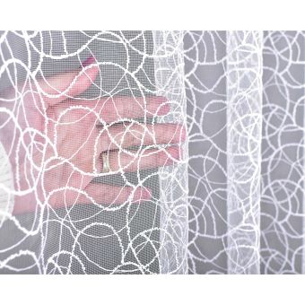 Žakárová vitrážová záclona 913965, geometrický vzor, s bordurou, bílá, (více výšek, v metráži)