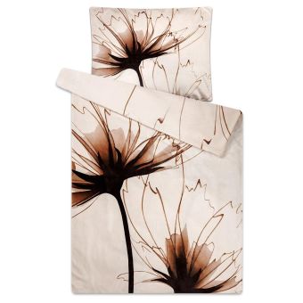 Povlečení IKONA mikroflanel, hnědý květ na béžové 140x200cm + 70x90cm