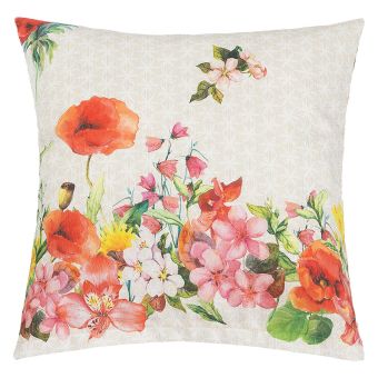 Dekorační polštářek EMA 528, KVÍTÍ LETNÍ RŮŽOVÁ S VLČÍM MÁKEM, 45x45cm