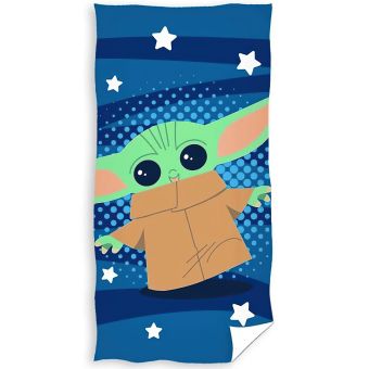 Dětská plážová osuška STAR WARS BABY YODA A HVĚZDIČKY, tmavě modrá, froté, 70x140cm