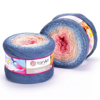 Pletací / háčkovací příze YarnArt FLOWERS 262 modro-růžovo-žlutý, melírovaná (duhová), fantasy, 250g/1000m