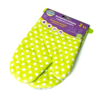 Kuchyňská chňapka bavlna / teflon HOME POINT, zelená s puntíky, 27x17cm, 2ks (pravá, levá)