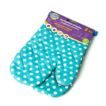 Kuchyňská chňapka bavlna / teflon HOME POINT, tyrkysová s puntíky, 27x17cm, 2ks (pravá, levá)