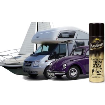Automotive čalounické lepidlo ve spreji SOVEREIGN TRIM STAY, 500 ml – vysoká pevnost, odolné do 130 °C, pro stropnice a pěny