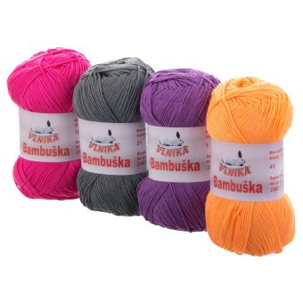 Pletací / háčkovací příze Vlnika BAMBUŠKA jednobarevná, klasická, bambusová, 50g/205m