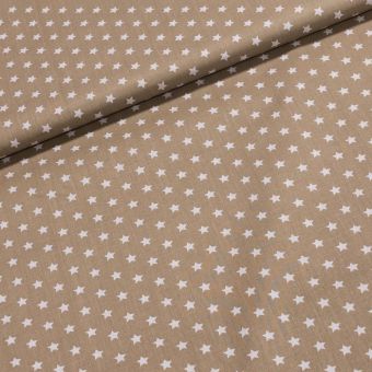 Bavlněné plátno bílé hvězdičky na béžové, š.140cm (látka v metráži)