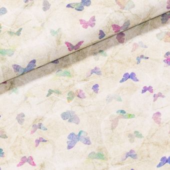 Bavlněné plátno 21 PURPURA, fialoví motýlci, š.150cm (látka v metráži)