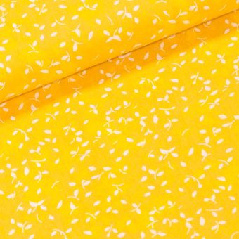 Bavlněné plátno 33540702/126, bílé lístečky na žluté, š.147cm (látka v metráži)