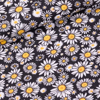 Bavlněné plátno 4924/006, kopretinky na černé, š.160cm (látka v metráži)