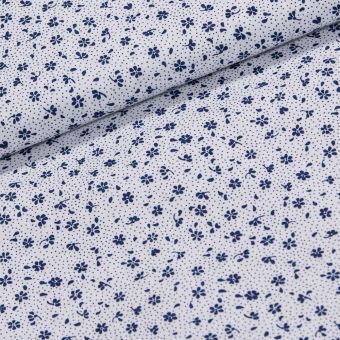 Bavlněné plátno Valerie VA003/02 tmavě modré květinky na bílé, š.160cm (látka v metráži)