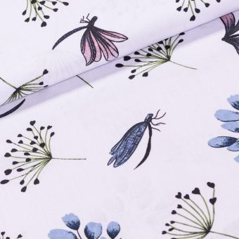 Bavlněné plátno ANIKA vážky a větvičky, modrá, š.160cm (látka v metráži)