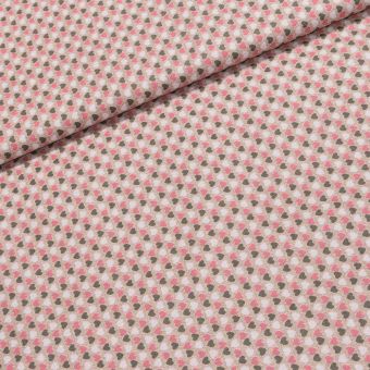 Bavlněné plátno  D0802 šedé a růžové na béžové, š.140cm (látka v metráži)