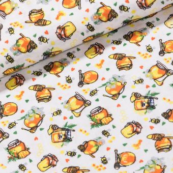 Bavlněné plátno dětské 103000, včelky a med, žlutá š.140cm (látka v metráži)