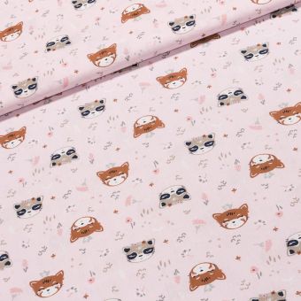 Bavlněné plátno dětské 1B, hlavy koček na růžové, š.150cm (látka v metráži)
