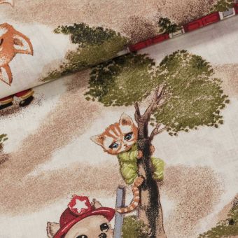 Bavlněné plátno dětské 303001/243, pejsci hasiči na béžové, š.160cm (látka v metráži)