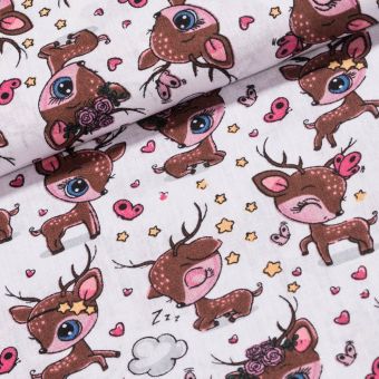 Bavlněné plátno dětské 803000/582-25, srnečky na bílé, š.140cm (látka v metráži)