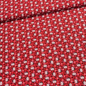 Bavlněné plátno dětské LGB 738001, hlavičky berušek na červené s puntíky, š.150cm (látka v metráži)