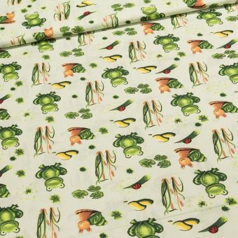 Bavlněné plátno dětské POLO žabky v rákosí na zelené, š.140cm (látka v metráži)