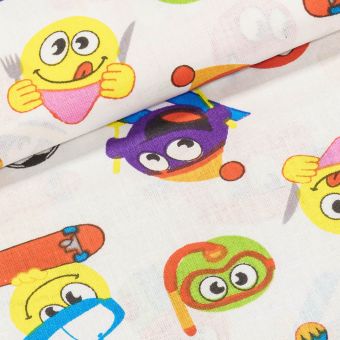 Bavlněné plátno dětské smajlíci na bílé, š.140cm (látka v metráži)