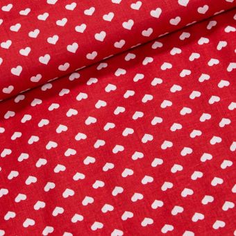 Bavlněné plátno bílá srdíčka na červené, š.140cm (látka v metráži)