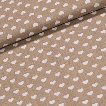 Bavlněné plátno bílá srdíčka na béžové, š.140cm (látka v metráži)