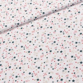 Bavlněné plátno LYRA 3B černé a červené hvězdičky na bílé, š.140cm (látka v metráži)