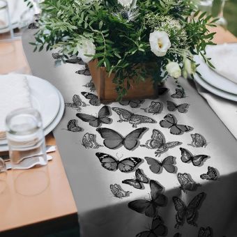 Bavlněné plátno / štola na metráž 703024, šedý motýl, š. 50cm (látka v metráži)