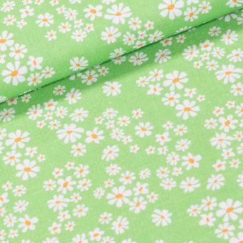 Bavlněné plátno TREND 5 VERDE, bílé kytičky na jarní zelené, š.150cm (látka v metráži)