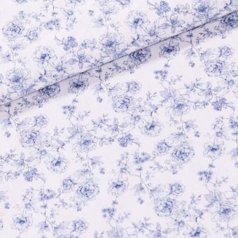 Bavlněné plátno TREND A DIANI-B 2 AZUL, modré květinky na bílé, š.150cm (látka v metráži)
