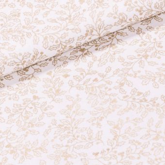 Bavlněné plátno vánoční 1575301-01, zlatá cesmína na smetanové, š.150cm (látka v metráži)