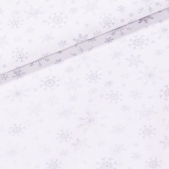 Bavlněné plátno vánoční 1612202-12, stříbrné vločky na bílé, š.150cm (látka v metráži)