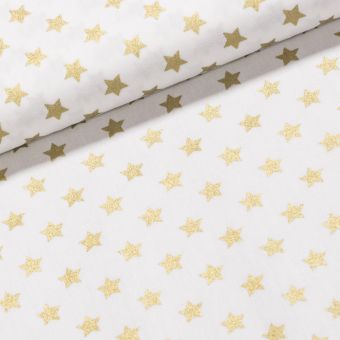 Bavlněné plátno vánoční 20704-051 zlaté hvězdičky na bílé, š.140cm (látka v metráži)