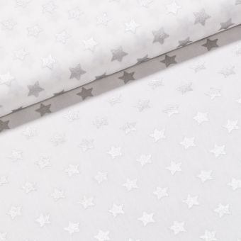 Bavlněné plátno vánoční 20704-151 stříbrné hvězdičky na bílé, š.140cm (látka v metráži)