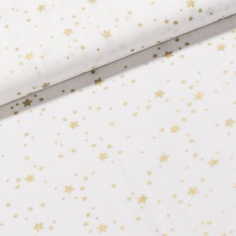 Bavlněné plátno vánoční 20709-051 zlaté různě velké hvězdičky na bílé, š.140cm (látka v metráži)