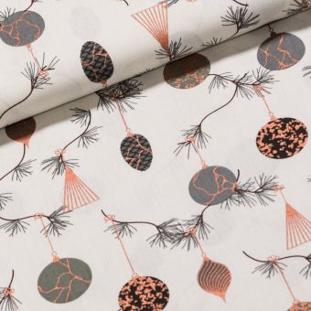 Bavlněné plátno vánoční 20754-052 baňky na smetanové, š.140cm (látka v metráži)