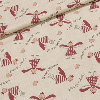 Bavlněné plátno vánoční 8043607-01, vínoví andílci na režné, š.150cm (látka v metráži)