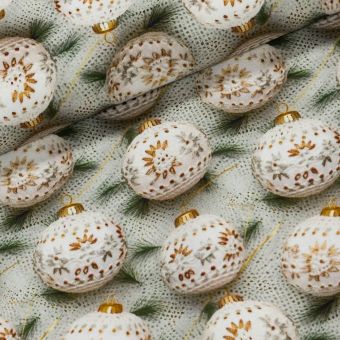 Bavlněné plátno vánoční H241 BLANCO, vzorované baňky na krajce, zelená š.150cm (látka v metráži)