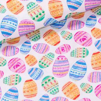 Bavlněné plátno velikonoční TREND OEFS 60 MULTICOLOR, barevná velikonoční vajíčka na bílé, š.150cm (látka v metráži)
