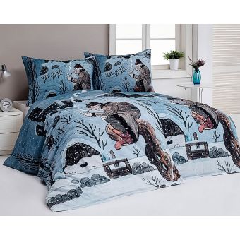 Povlečení Matějovský JOSEF LADA VODNÍK V ZIMĚ, modré, bavlna hladká digitál, 140x200cm + 70x90cm